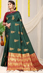 Green Beautiful Pure Silk Banarasi Saree With Copper Zari Work