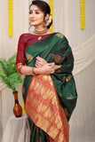 Green Beautiful Pure Silk Banarasi Saree With Copper Zari Work