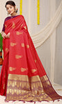 Red Beautiful Pure Silk Banarasi Saree With Copper Zari Work