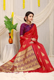 Red Beautiful Pure Silk Banarasi Saree With Copper Zari Work