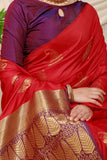 Red Beautiful Pure Silk Banarasi Saree With Copper Zari Work