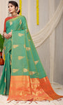 Sky Green Beautiful Pure Silk Banarasi Saree With Copper Zari Work