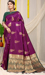 Purple Beautiful Pure Silk Banarasi Saree With Copper Zari Work