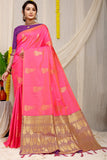 Peach Beautiful Pure Silk Banarasi Saree With Copper Zari Work