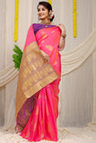 Peach Beautiful Pure Silk Banarasi Saree With Copper Zari Work