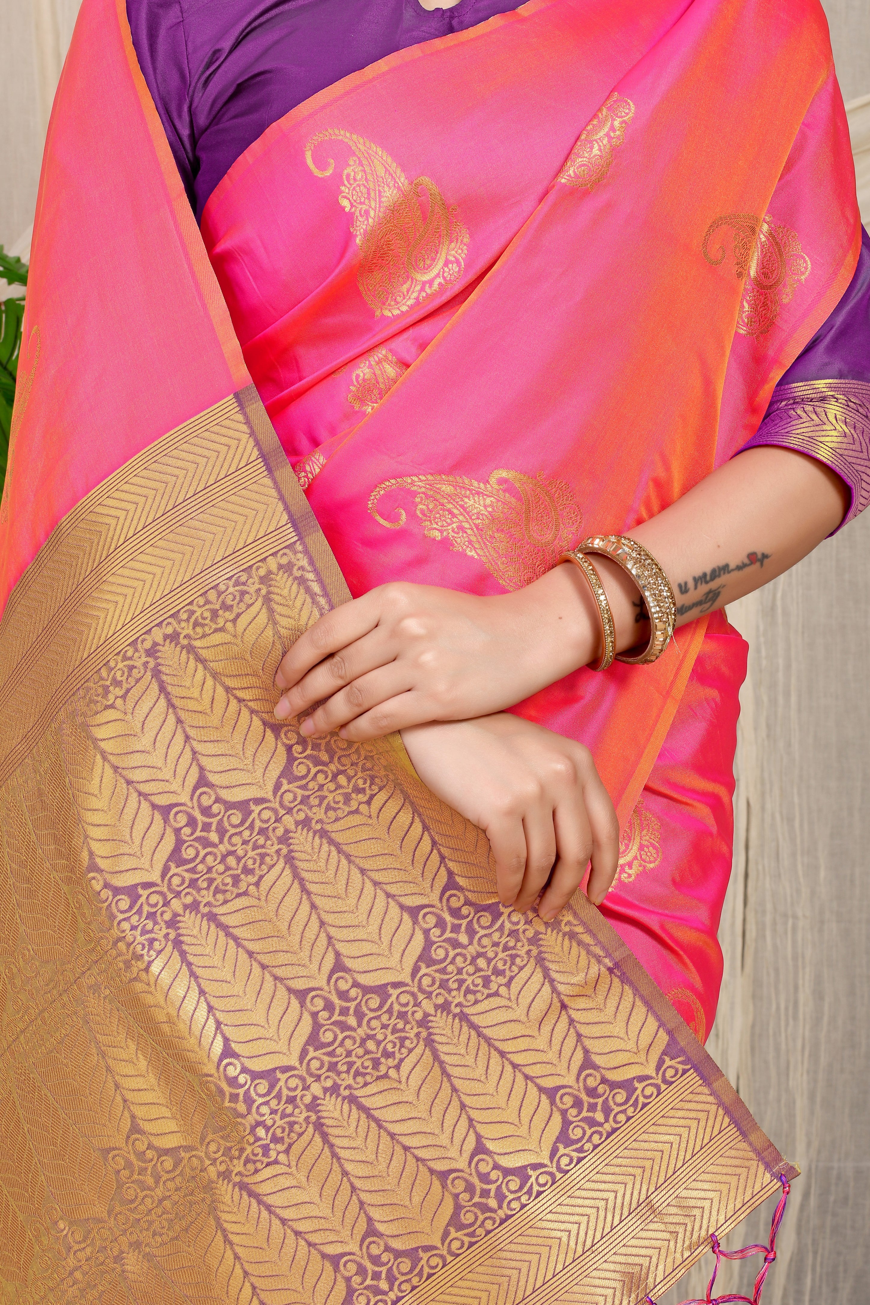 Peach Beautiful Pure Silk Banarasi Saree With Copper Zari Work