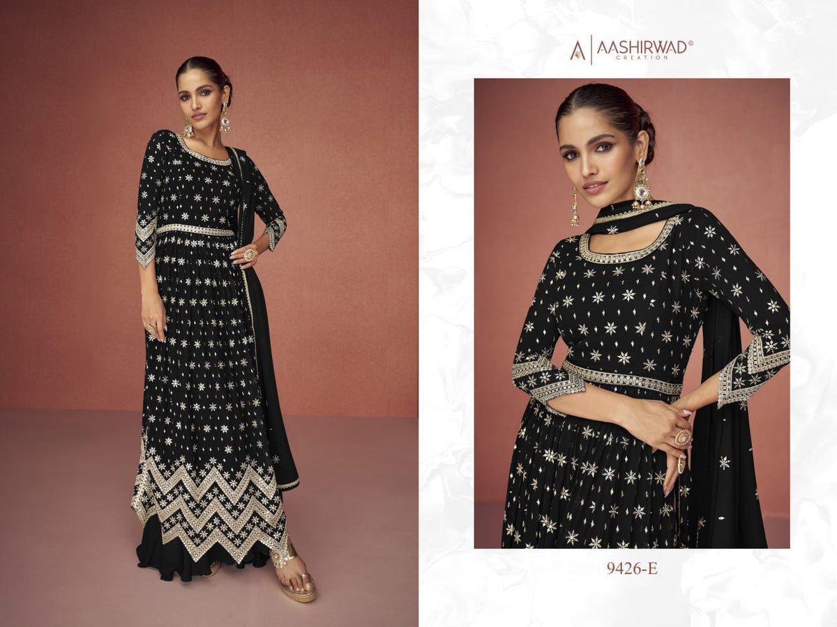 Heavy Faux Georgette with Embroidery Work With Silver Zari Work Suit