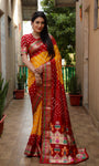 Beautiful Bandhej design saree with Zari Weaving