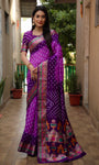 Beautiful Bandhej design saree with Zari Weaving