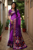 Beautiful Bandhej design saree with Zari Weaving