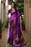 Beautiful Bandhej design saree with Zari Weaving