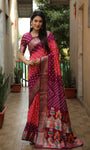 Beautiful Bandhej design saree with Zari Weaving