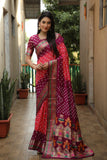 Beautiful Bandhej design saree with Zari Weaving