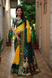 Beautiful Bandhej design saree with Zari Weaving