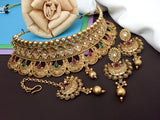 Antique Rajwadi Gold Plated Chokar Set With Meenakari