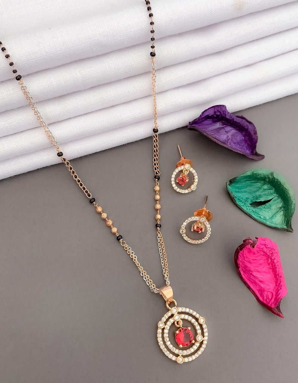 Regular Wear Stone Studded Mangalsutra With Earrings