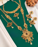 Rajwadi Fancy Gold Plated Combo Set With Mang Tikka