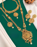 Fancy Gold Plated Rajwadi Combo Set With Mang Tikka