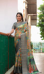 Grey Soft Dola Silk saree with Kalamkari digital Print