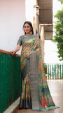 Grey Soft Dola Silk saree with Kalamkari digital Print