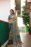 Grey Soft Dola Silk saree with Kalamkari digital Print