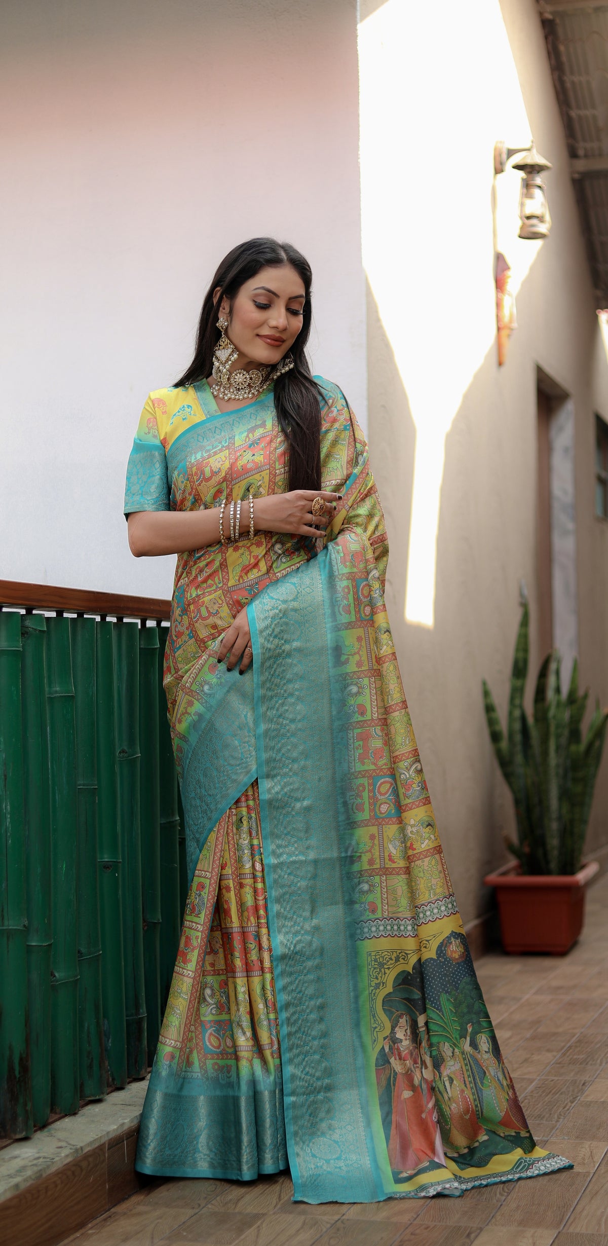 Sky blue Soft Dola Silk saree with Kalamkari digital Print