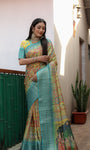 Sky blue Soft Dola Silk saree with Kalamkari digital Print