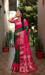 Beautiful Bandhej design saree with Zari Weaving