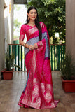 Beautiful Bandhej design saree with Zari Weaving