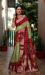 Beautiful Bandhej design saree with Zari Weaving