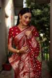 Beautiful Bandhej design saree with Zari Weaving