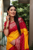 Beautiful Bandhej design saree with Zari Weaving