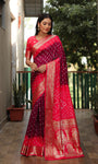 Beautiful Bandhej design saree with Zari Weaving