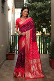 Beautiful Bandhej design saree with Zari Weaving