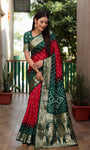 Beautiful Bandhej design saree with Zari Weaving