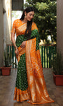 Beautiful Bandhej design saree with Zari Weaving