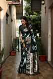 Dark Green Beautiful Soft Silk Sibory Print With Gold Zari &  Minakari Weaving