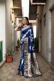 Blue Beautiful Soft Silk Sibory Print With Gold Zari &  Minakari Weaving