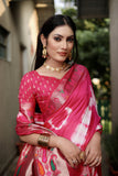 Pink Beautiful Soft Silk Sibory Print With Gold Zari &  Minakari Weaving