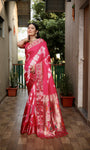 Pink Beautiful Soft Silk Sibory Print With Gold Zari &  Minakari Weaving