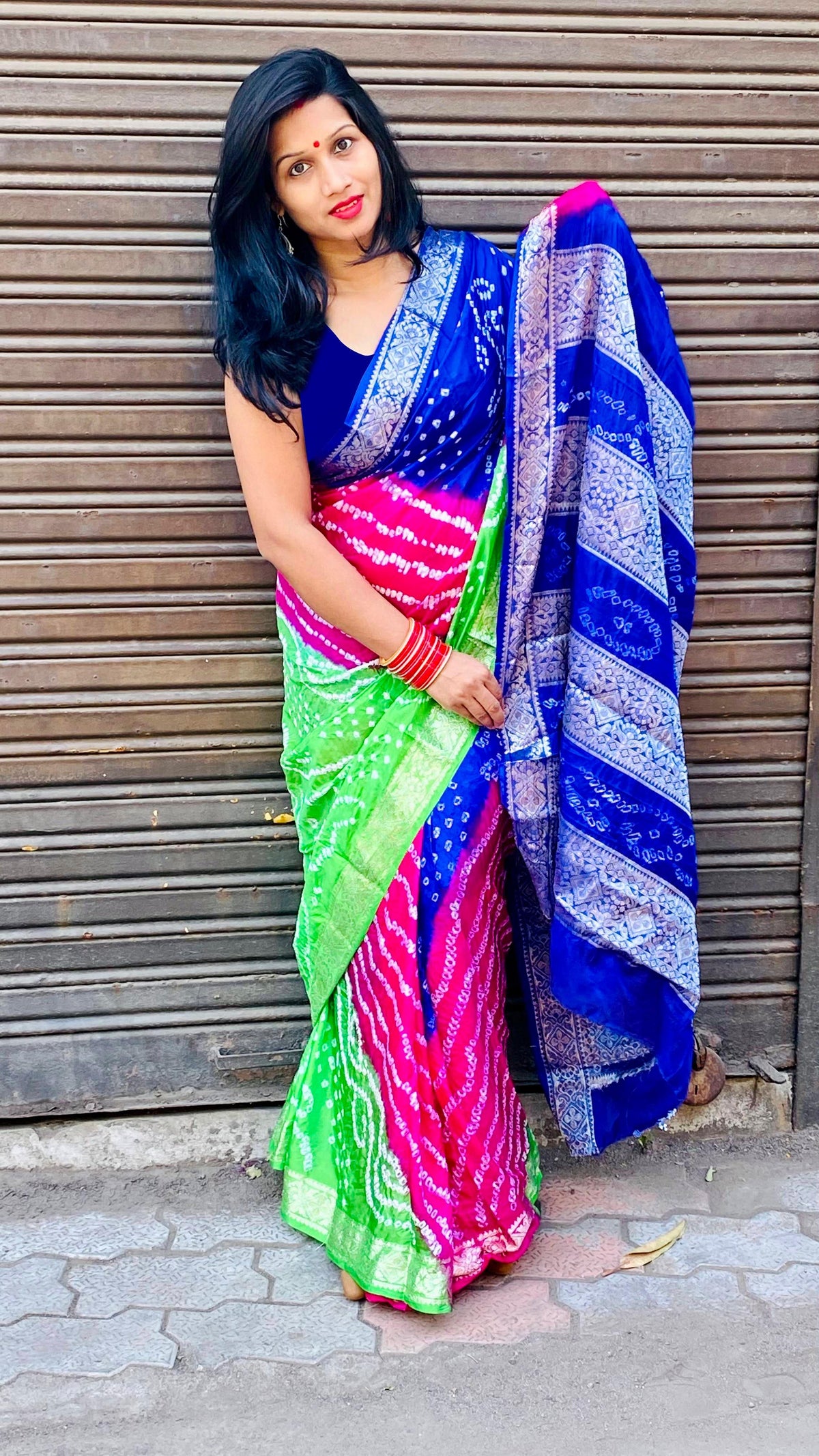 Bandhej Soft Silk Saree With Banarasi Weawing Border