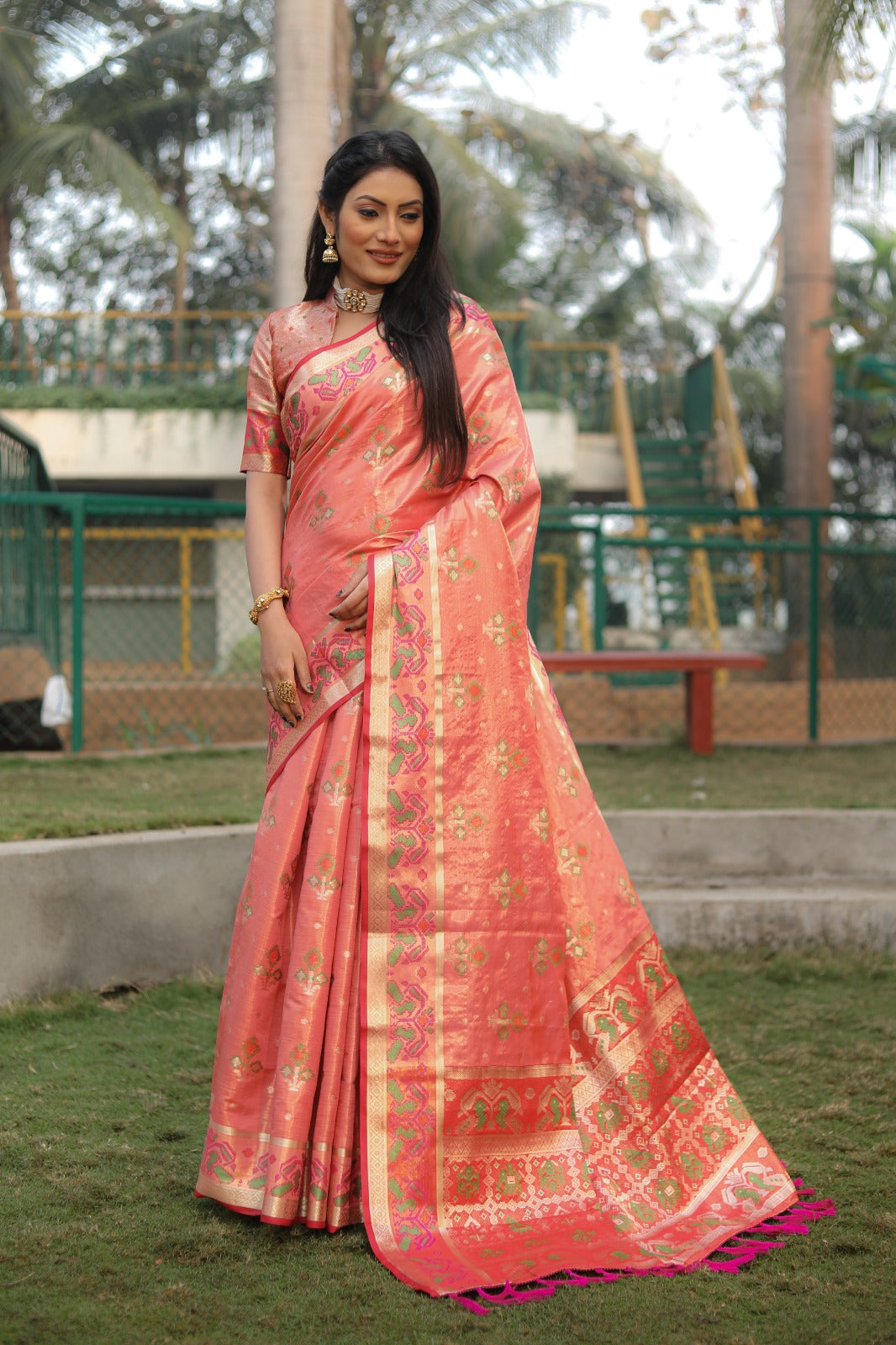 Organza silk with flowy less saree