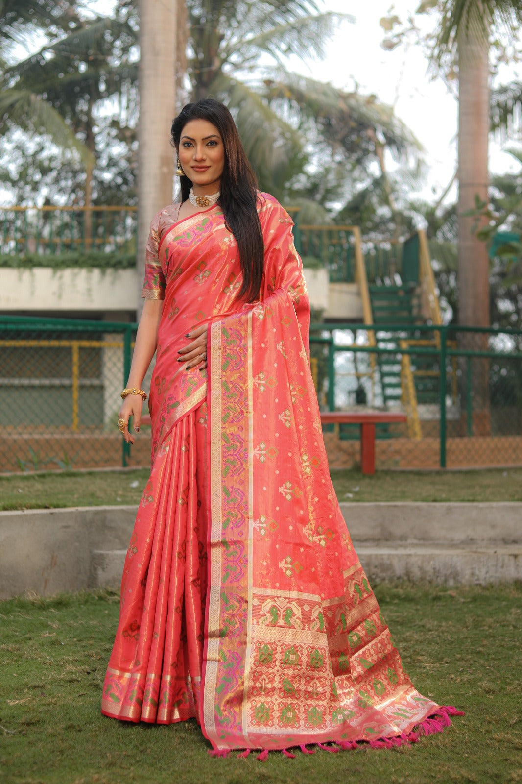 Organza silk with flowy less saree