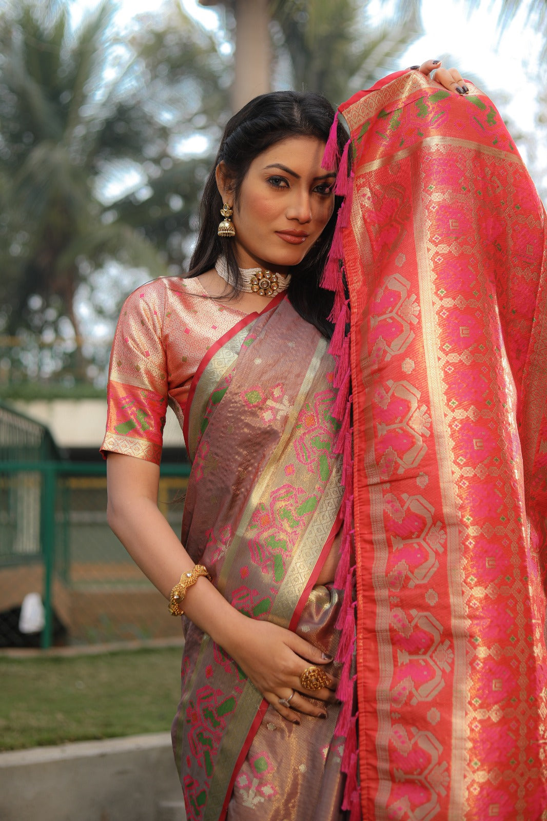 Organza silk with flowy less saree