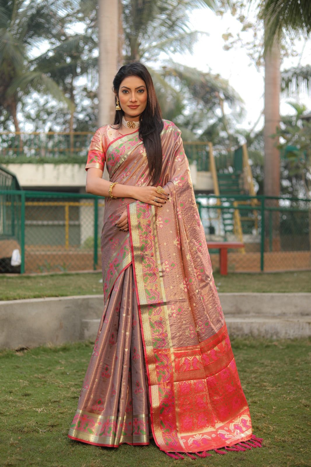 Organza silk with flowy less saree