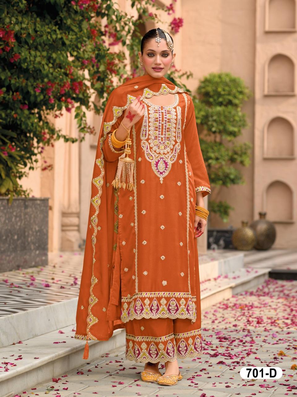 Pure Airtex Chinon with Embroidered Cording & Sequence Thread work Suit