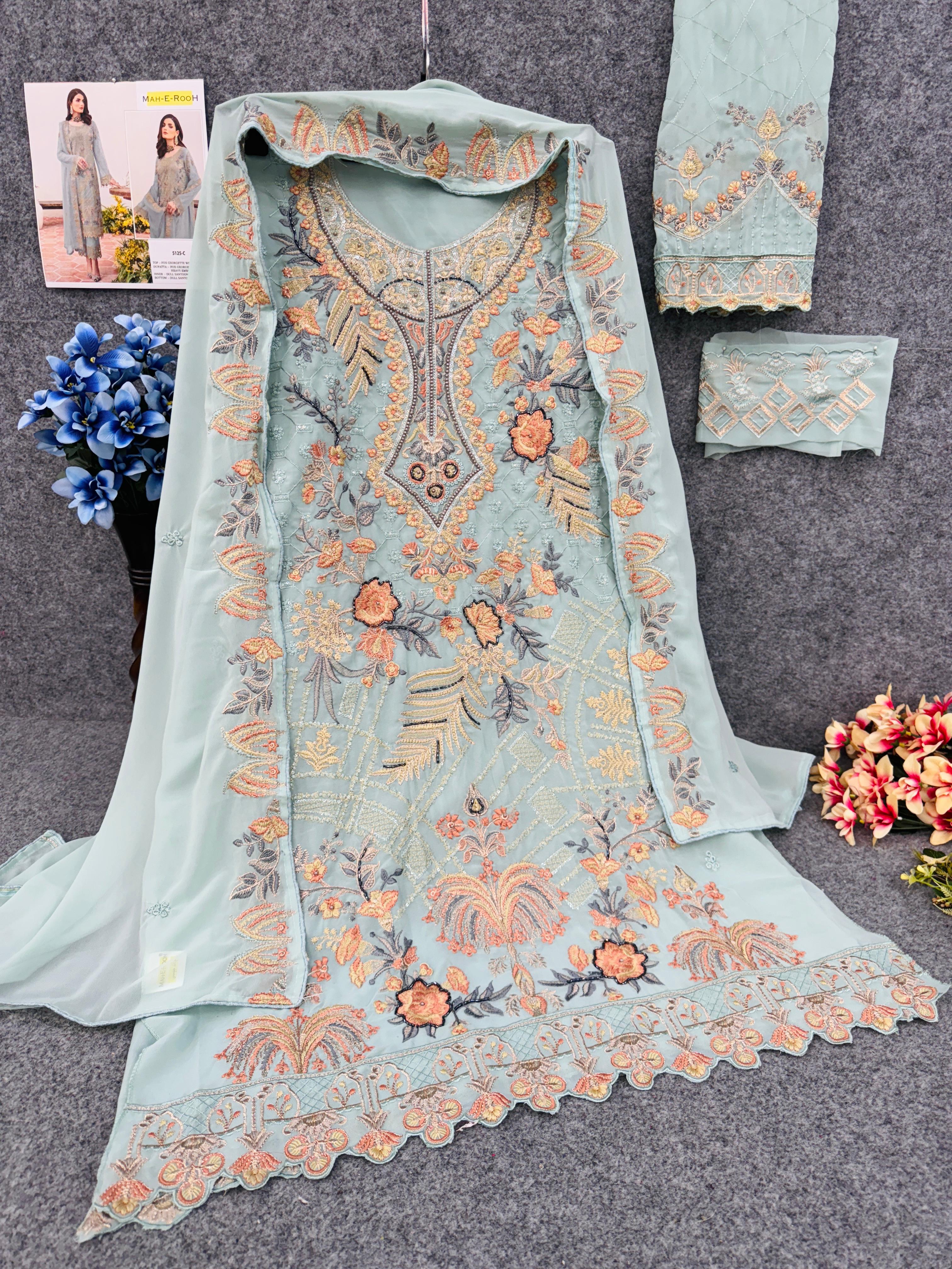 HEAVY FOX GEORGETTE EMBROIDERY WORK SUIT