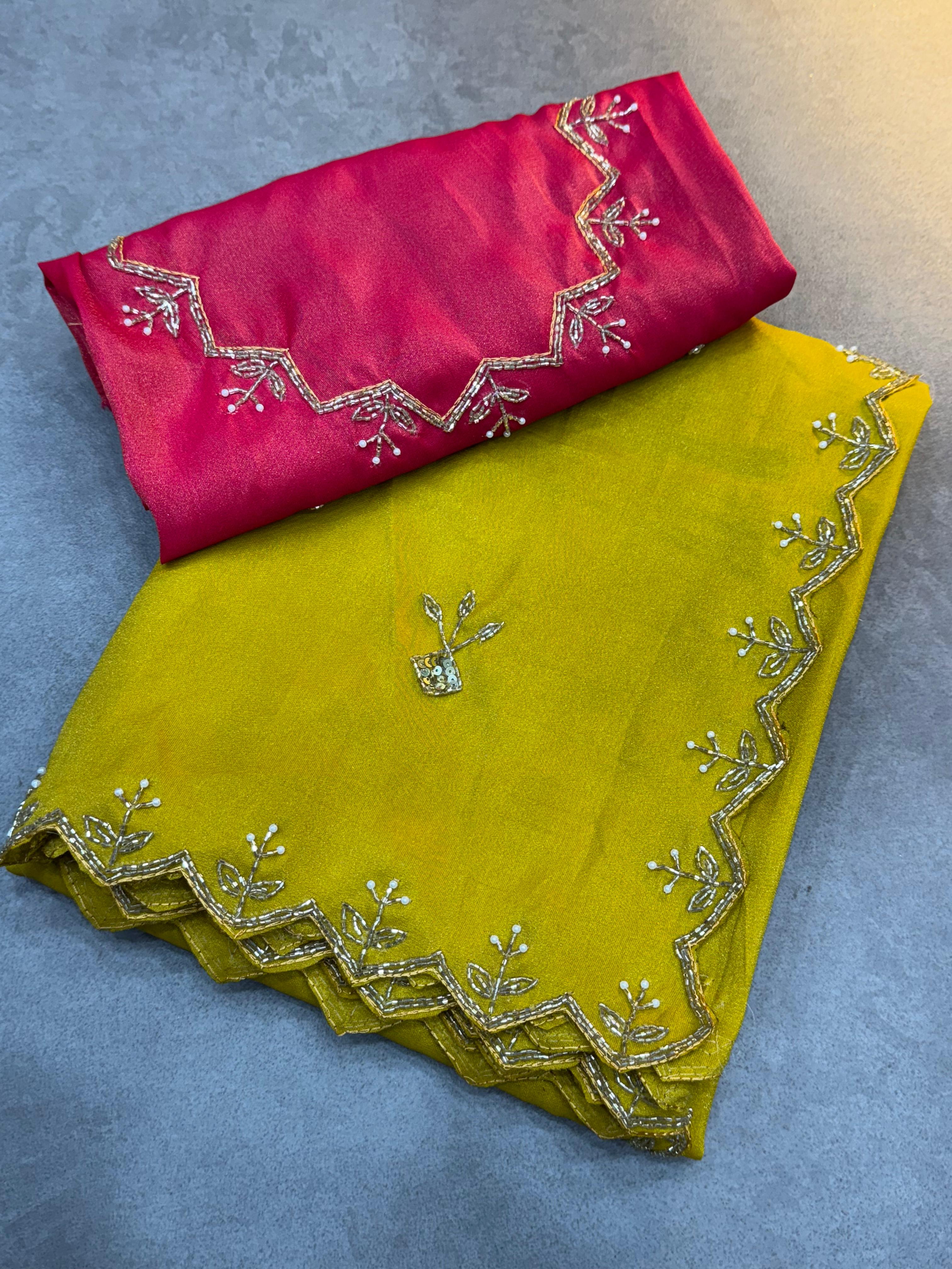 PURE TISSUE COSMOSE ZARI WEAVING WITH HAND WORK RICH LOOK SAREE