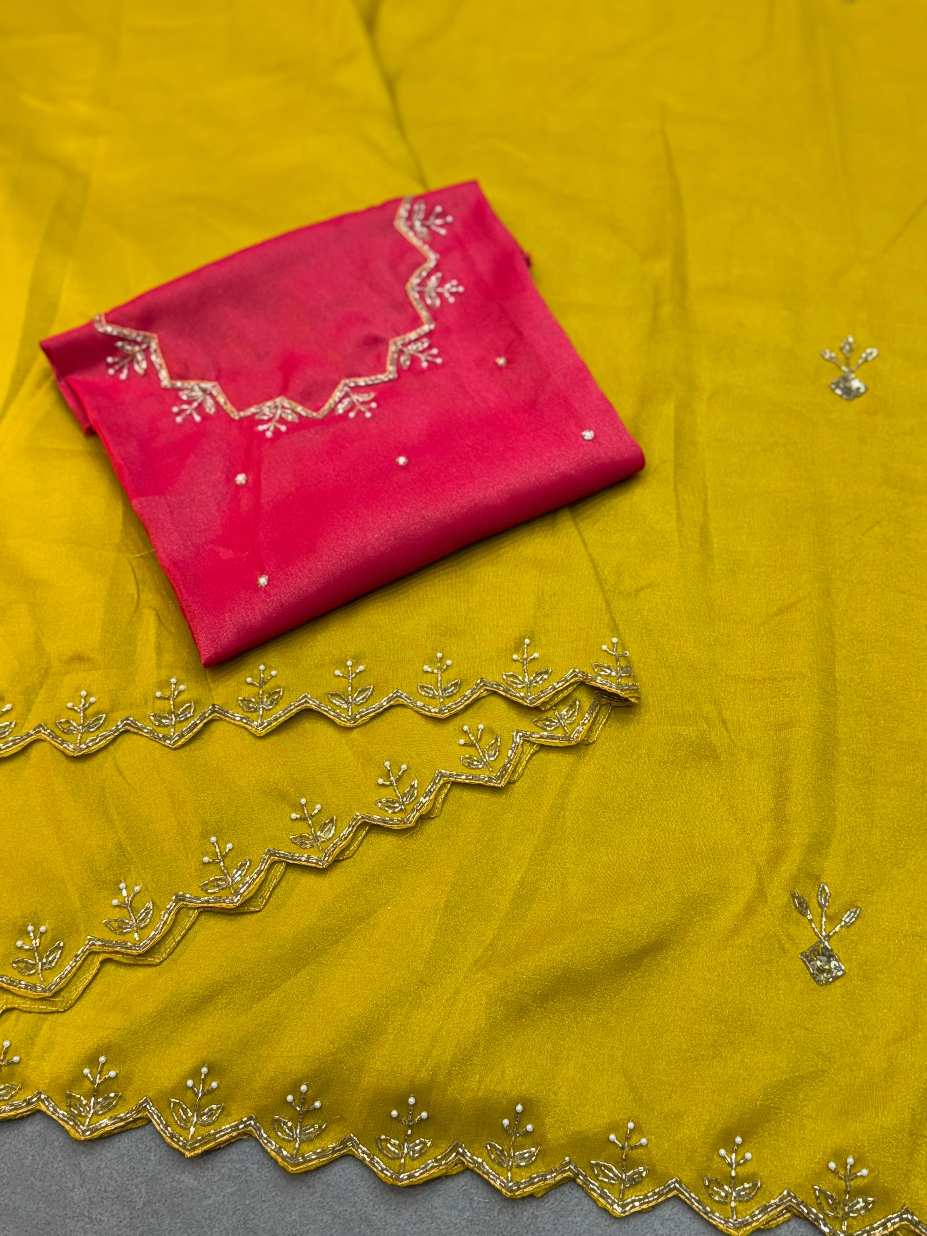 PURE TISSUE COSMOSE ZARI WEAVING WITH HAND WORK RICH LOOK SAREE