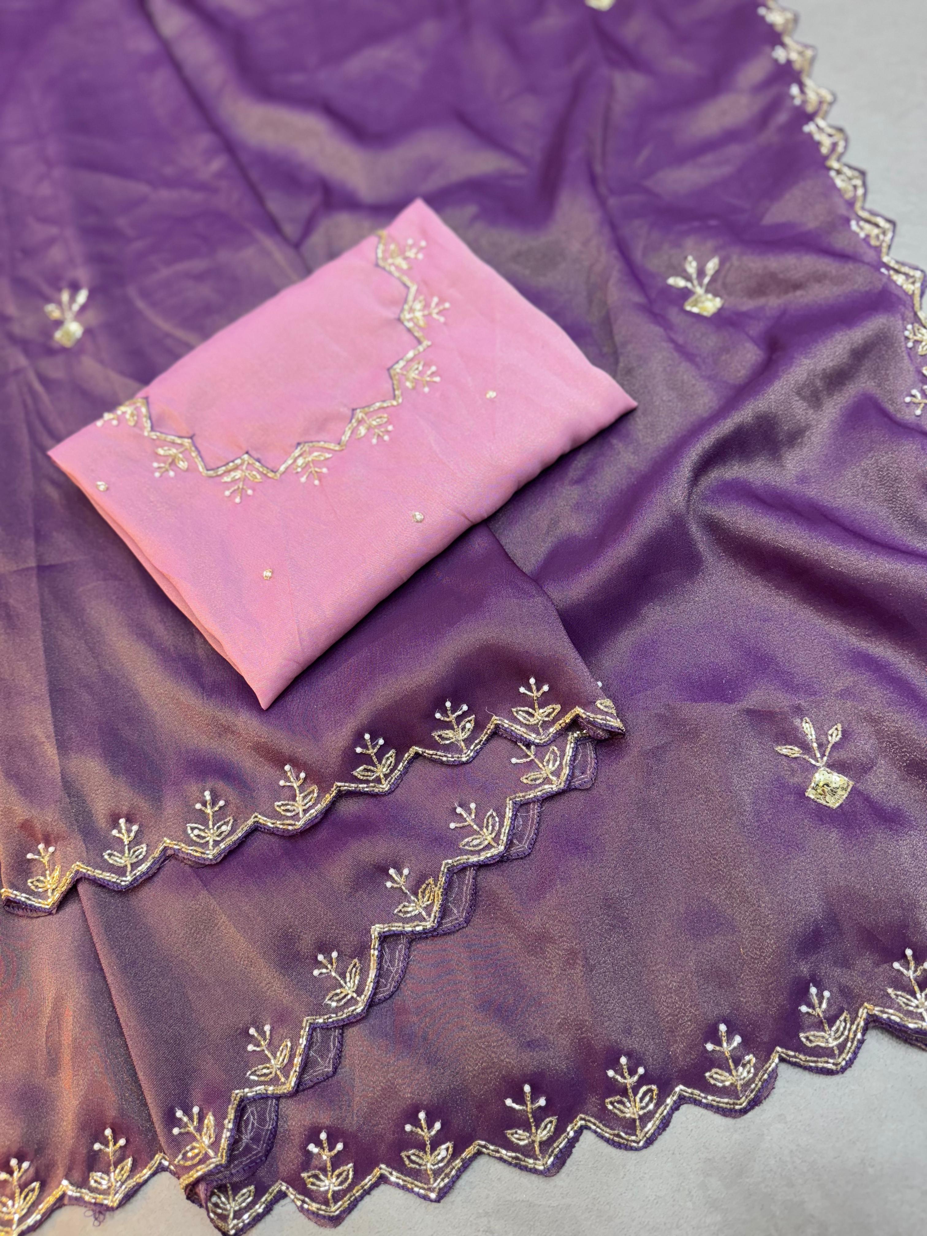 PURE TISSUE COSMOSE ZARI WEAVING WITH HAND WORK RICH LOOK SAREE